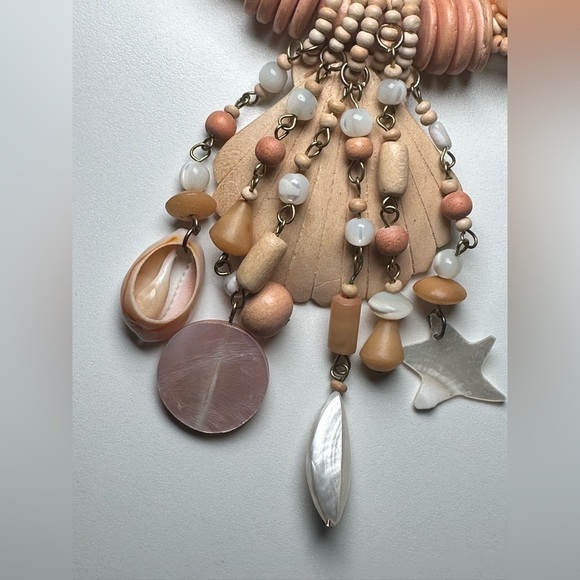ASSEMBLAGE ART Necklace Beach Shells & Wooden Beads Multi Strand dangles 5348 O - Picture 5 of 12